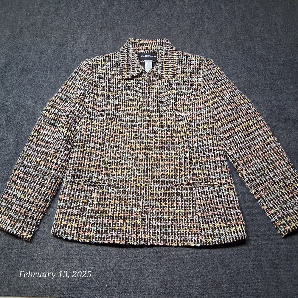 Sag Harbor Tweed Jacket Women Size 12 Full Zip Lined Multi Color
